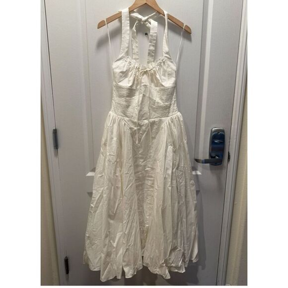 Line & Dot White Halter Midi Dress Smocked Bodice Open Back Size S NWOT - Picture 2 of 5